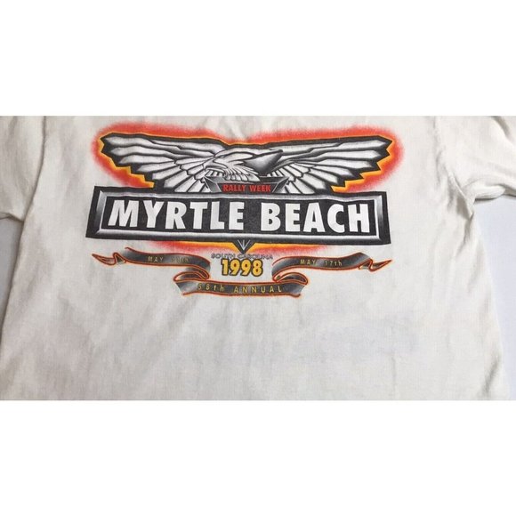 Bike Week Rally Myrtle Beach Double Sided White Tee Shirt single Stitch 90s Med - Picture 2 of 6